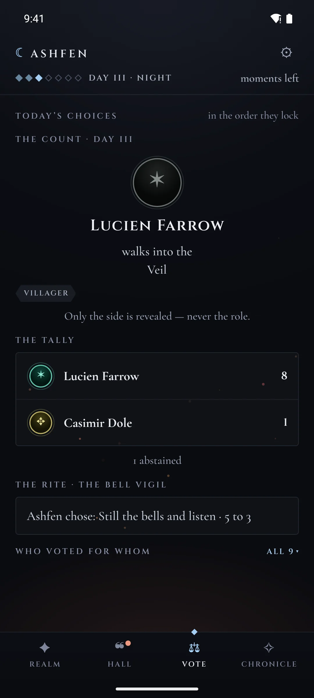 The vote: one choice a day, in lock order